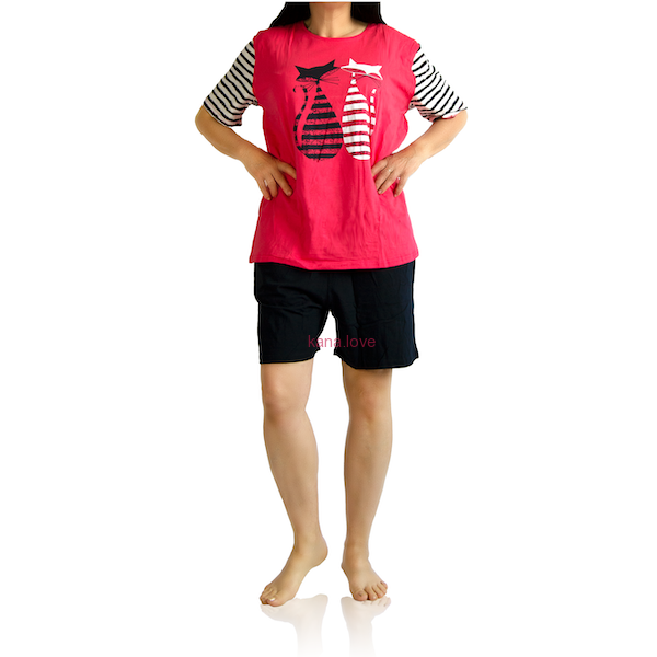 VÝPRODEJ: Kitty krátké bavlněné pyžamo s kočkama