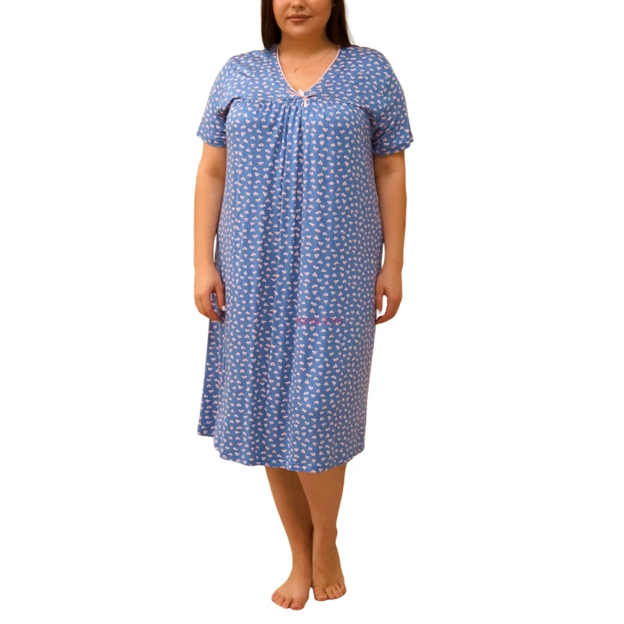 Isabela modrá noční košile se srdíčky pro plnoštíhlé