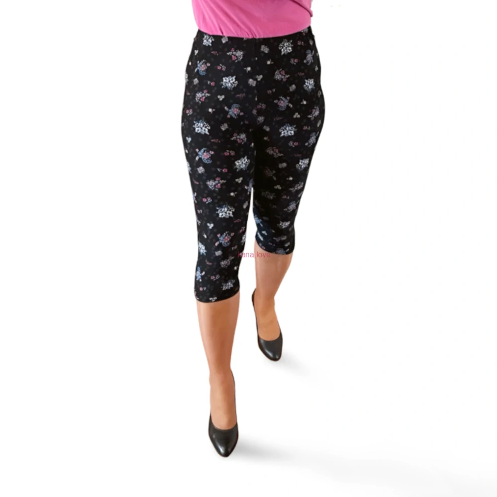 Violet 3/4 elastické legíny s květinovým vzorem