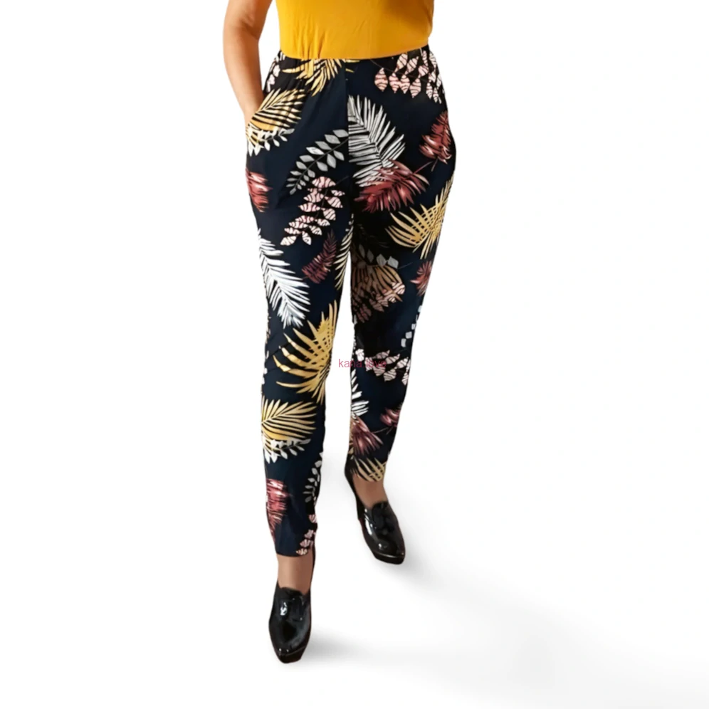 Lulu elastické legíny s kapsami a listovým vzorem