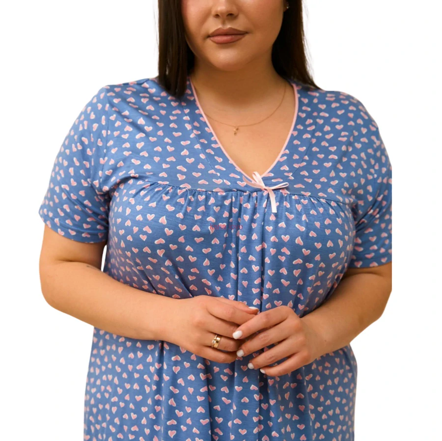 Isabela modrá noční košile se srdíčky pro plnoštíhlé