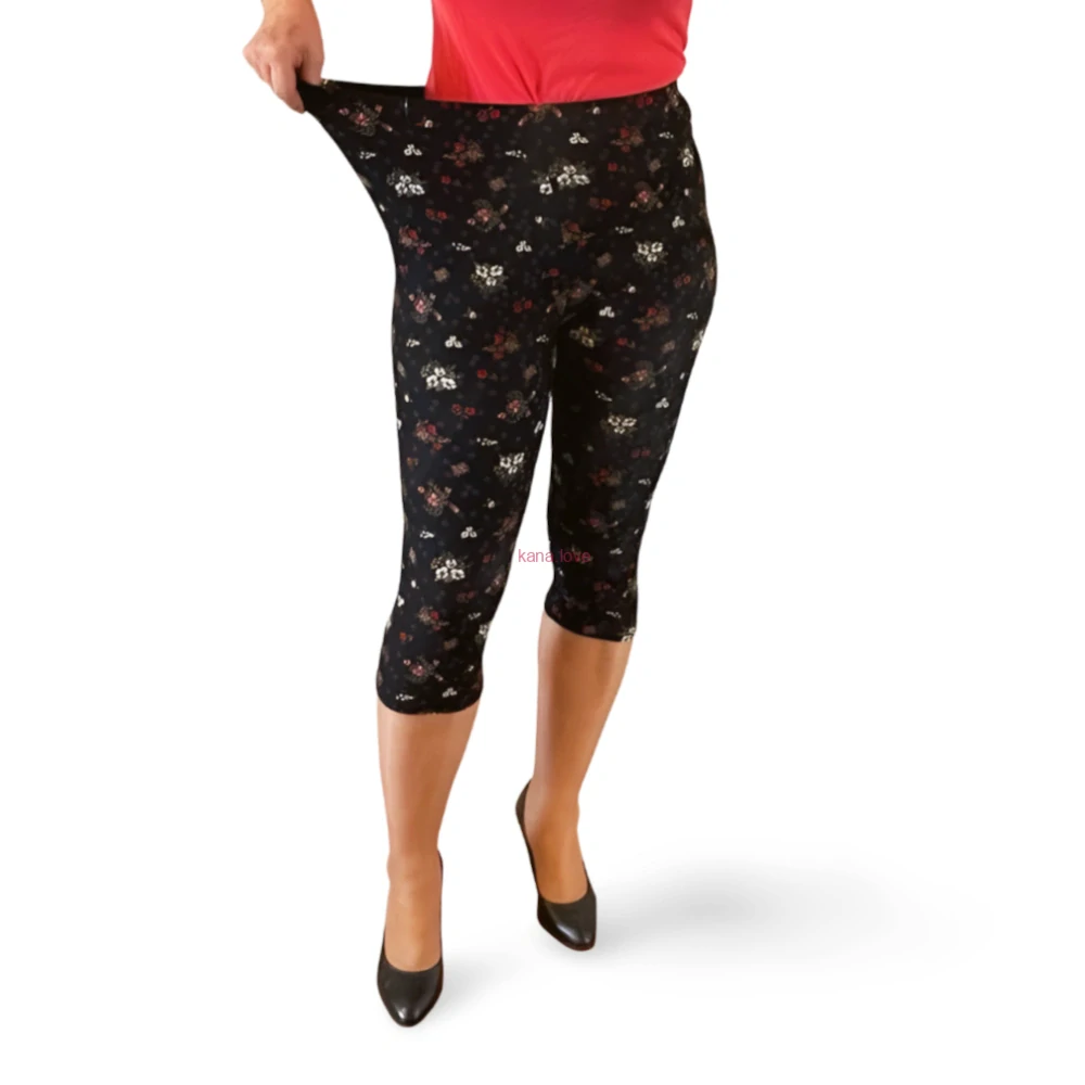 Violet 3/4 elastické legíny s květinovým vzorem