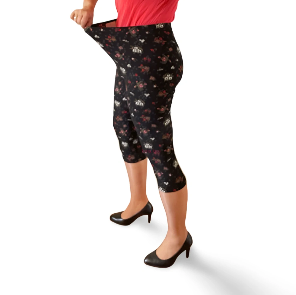 Violet 3/4 elastické legíny s květinovým vzorem