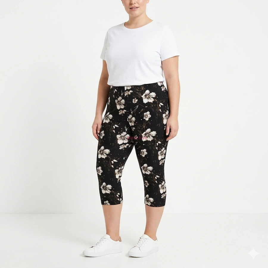 Mia 3/4 elastické legíny se vzorem květin