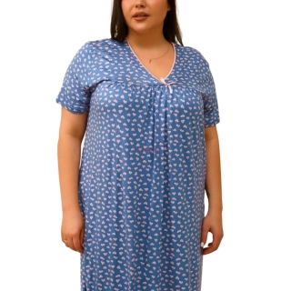 Isabela modrá noční košile se srdíčky pro plnoštíhlé